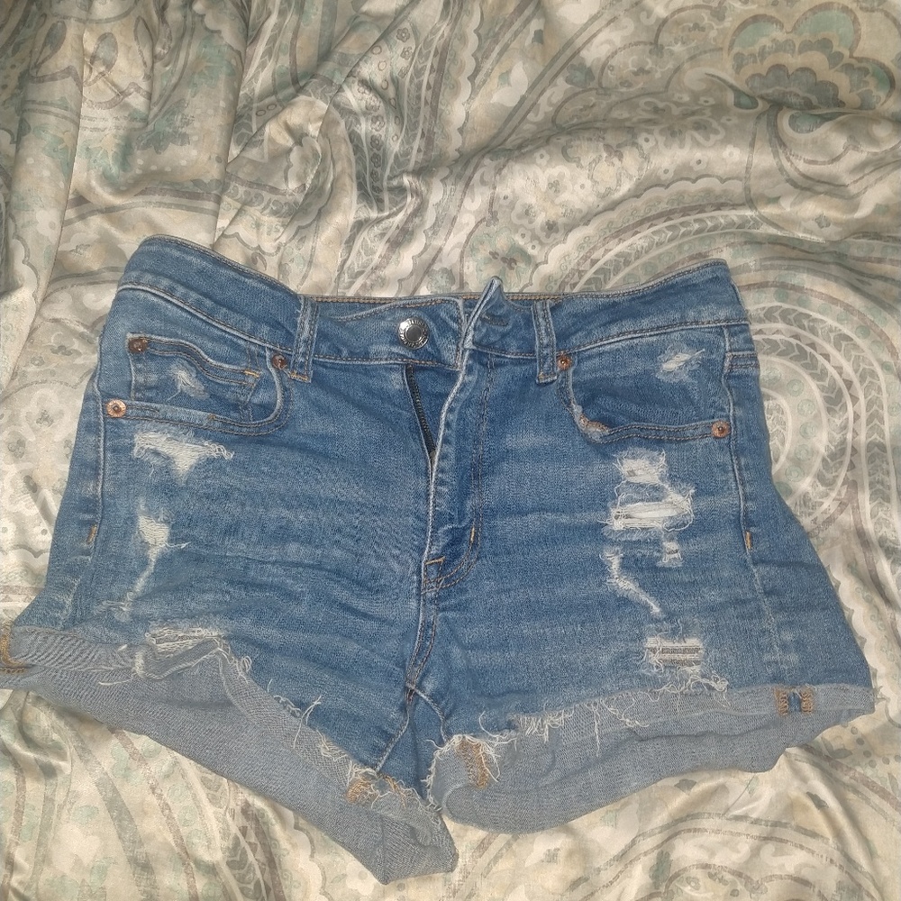 Jean shorts. Hi-rise shorties from American eagle.